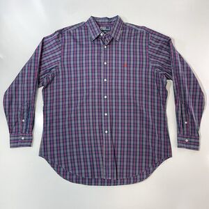 VTG Polo Ralph Lauren Men’s Button Shirt Blue Check Lowell Sport Cotton 17-35 Lg